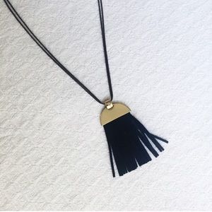 Express black fringe & gold accent necklace